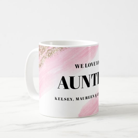 Gold Pink Gift for Auntie with  Names  Kaffeetasse (Vorderseite Links)