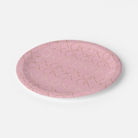 Gold Pink Girly Glam XOXO Pappteller (Schrägansicht)