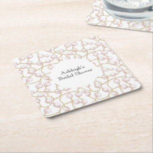 Gold Pink Glam Perlen Brautparty Rechteckiger Pappuntersetzer