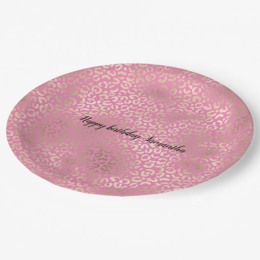 Gold Pink Glaopard-Blatt Pappteller (Schrägansicht)
