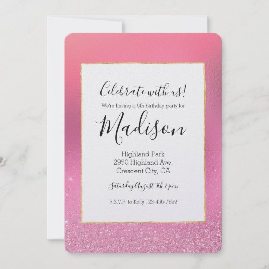 Gold Pink Glitz Einladung (Vorderseite)