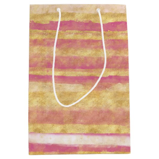 Gold Pink Glitz Streifen Mittlere Geschenktüte (Vorderseite)