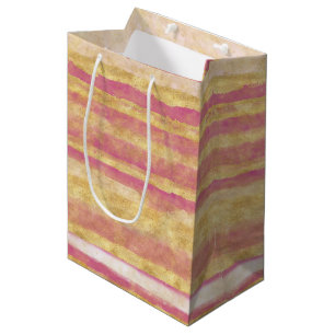 Gold Pink Glitz Streifen Mittlere Geschenktüte