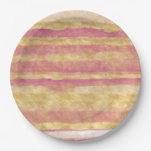 Gold Pink Glitz Streifen Pappteller (Vorderseite)