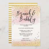 Gold Pink Glitzer Brunch and Bubbly Brautparty Einladung (Vorne/Hinten)