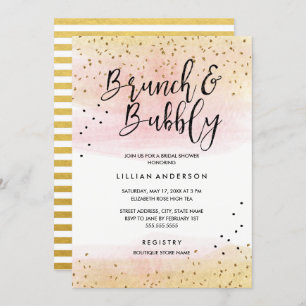 Gold Pink Glitzer Brunch and Bubbly Brautparty Einladung