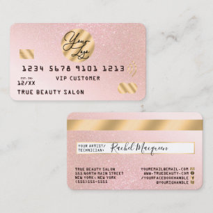 Gold Pink Glitzer Credit Card Logo Visitenkarte