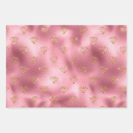 Gold Pink Glitzer Diamonds Geschenkpapier Set
