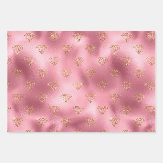 Gold Pink Glitzer Diamonds Geschenkpapier Set (Vorderseite)