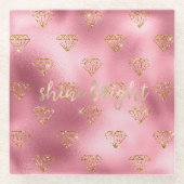 Gold Pink Glitzer Diamonds Glasuntersetzer (Vorderseite)