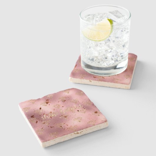 Gold Pink Glitzer Diamonds Steinuntersetzer (Seitenansicht)