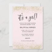 Gold Pink Glitzer Girl Baby Dusche Einladung (Vorderseite)