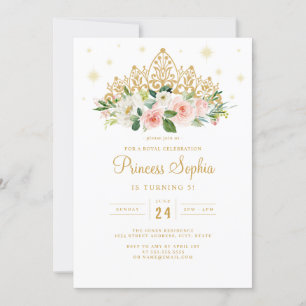 Gold Pink Glitzer Prinzessin Blumen Diadem Geburts Einladung