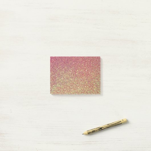 Gold Pink Glitzer Textur Post-it Klebezettel (Auf Schreibtisch)