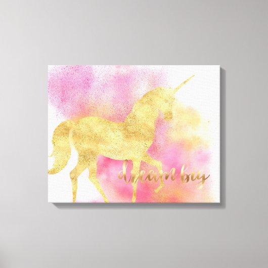 Gold Pink Glitzy Dream Big Unicorn Leinwanddruck (Vorderseite)
