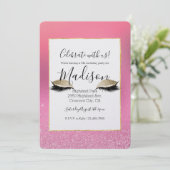 Gold Pink Glitzy Eyes Einladung (Stehend Vorderseite)
