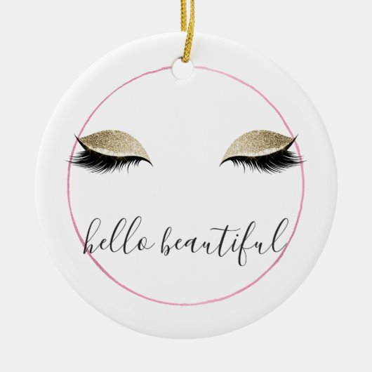 Gold Pink Glitzy Eyes Keramik Ornament (Vorne)
