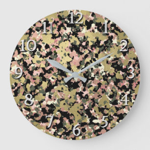 Gold Pink Green Black Camouflage Muster Print Große Wanduhr