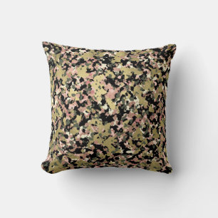 Gold Pink Green Black Camouflage Muster Print Kissen