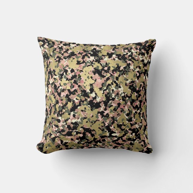 Gold Pink Green Black Camouflage Muster Print Kissen (Vorderseite)
