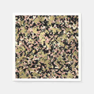 Gold Pink Green Black Camouflage Pattern Party Serviette