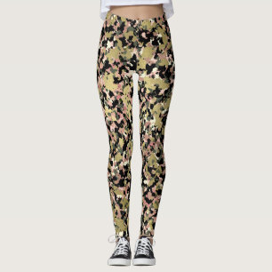 Gold Pink Grün Schwarz Tarnmuster Druck Leggings