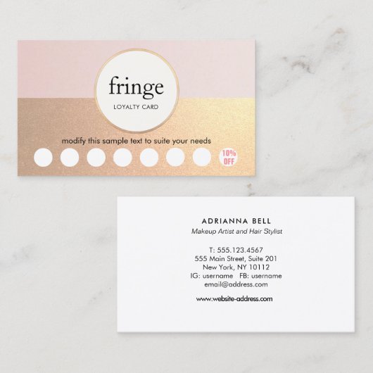 Gold PINK Hair Salon 8 Punch Loyalität Treuekarte (Vorne/Hinten)