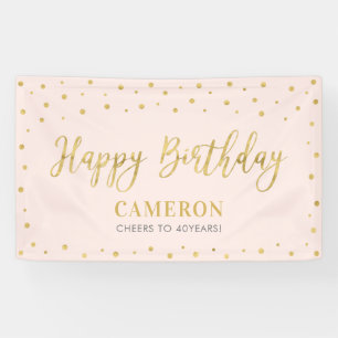 Gold & Pink Happy Birthday Party Banner