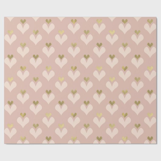 Gold Pink Hearts Valentine's Day Wrapping Paper Geschenkpapier (Flach)