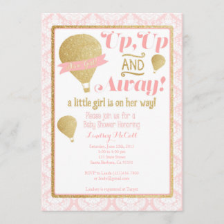 Gold Pink Hot Air Ballon Baby Dusche Einladung