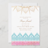 Gold Pink Indian Henna Brautparty Einladung (Vorderseite)