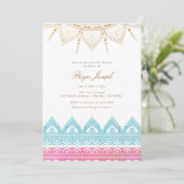 Gold Pink Indian Henna Brautparty Einladung (Stehend Vorderseite)