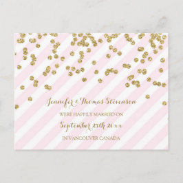 Gold Pink Just Married Announccards Ankündigungspostkarte