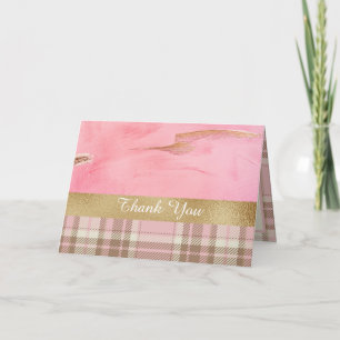 Gold Pink Kariert Abstrakt Watercolor Vielen Dank Karte