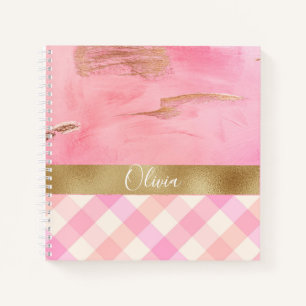 Gold Pink Karierter Abstrakter Name des Skripts fü Notizblock