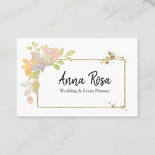 *~* Gold Pink Lavendel Elegante Wasserfarbe Blume Visitenkarte (Vorderseite)