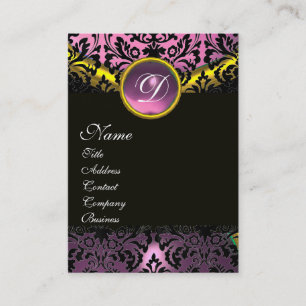 GOLD PINK LAVENDER BLACK AMETHYST DAMASK MONOGRAMM VISITENKARTE