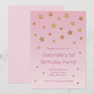 Gold Pink Little Stars Sweet Baby Kindergeburtstag Einladung