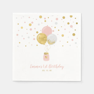 Gold & Pink   Luftballons & Konfetti Mädchen Gebur Serviette