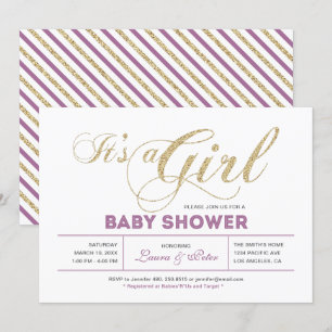 Gold & Pink Mädchen, Chic-Typografie-Baby-Einlad Einladung