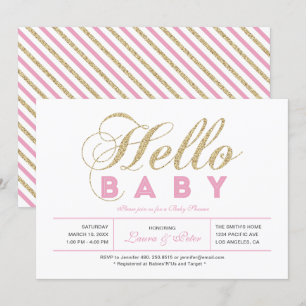 Gold & Pink   Mädchen, Moderne Typografie Baby Sho Einladung