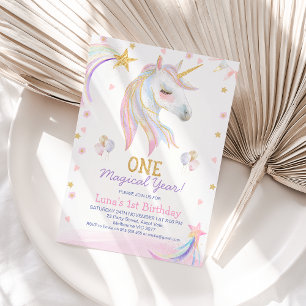 Gold Pink Magical Year Unicorn 1. Geburtstag Einladung