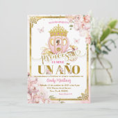 Gold Pink Mexikanisch Uno Princesa Carriage Einlad Einladung (Stehend Vorderseite)
