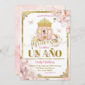 Gold Pink Mexikanisch Uno Princesa Carriage Einlad Einladung (Vorne/Hinten)