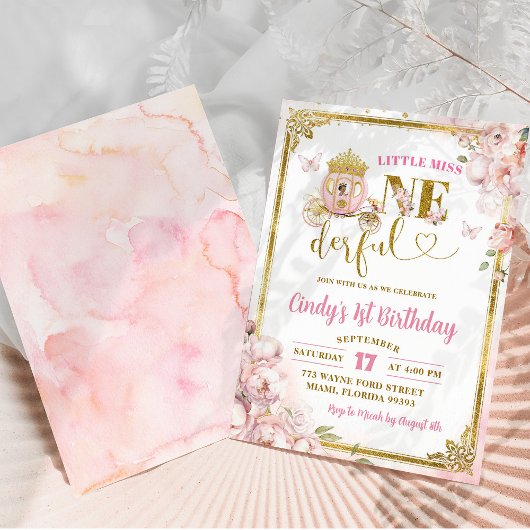 Gold Pink mexikanische Prinzessin Onederful Birthd Einladung