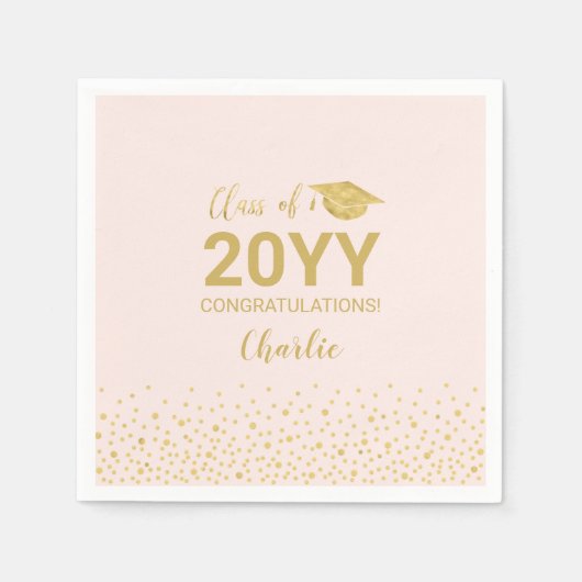 Gold & Pink Moderne Konfetti Graduierungsparty Serviette (Vorderseite)