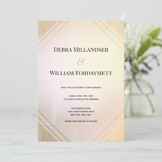 Gold Pink Moderne Metallische Futuristische Hochze Einladung (Stehend Vorderseite)