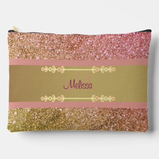 Gold Pink Ombre Glitter Glam Name Monogram Weiblic Zubehörtasche