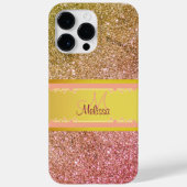 Gold Pink Ombre Glittery Glam Name Monogram Girl Case-Mate iPhone Hülle (Rückseite)