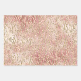 Gold Pink Ombre Zebra Leopard Geschenkpapier Set